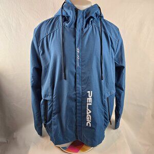 Pelagic Mens Jacket XL Blue Hooded Offshore Fishing Windbreaker